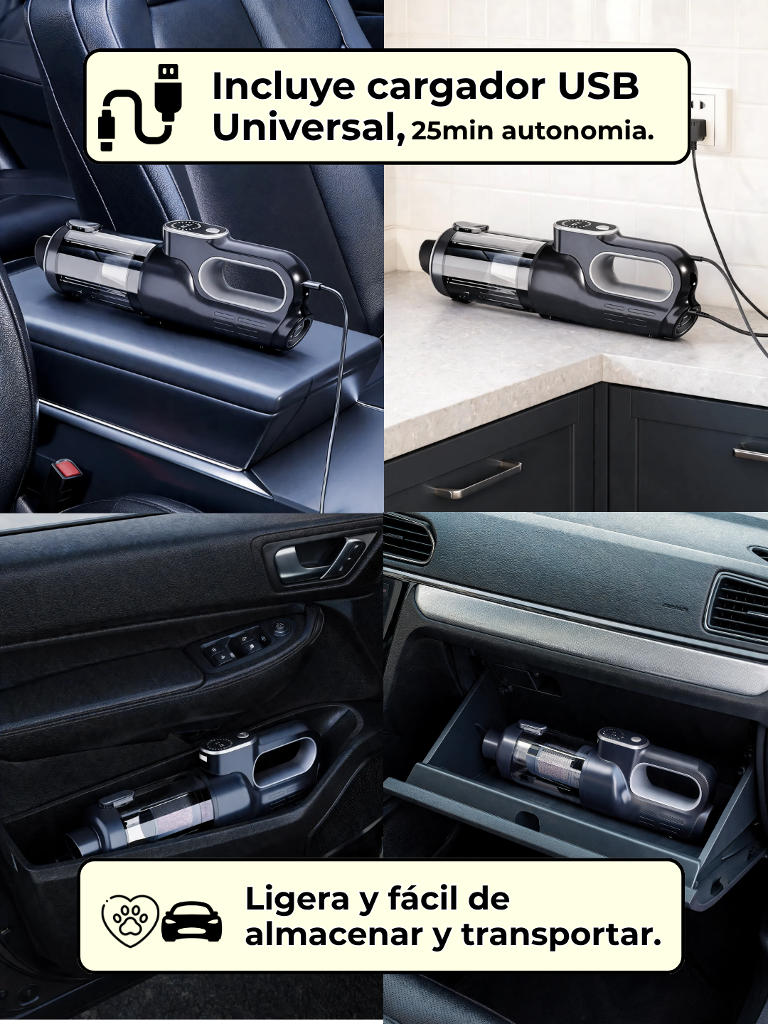 Aspiradora Inalámbrica Multifunción para Coche y Hogar - beleve max